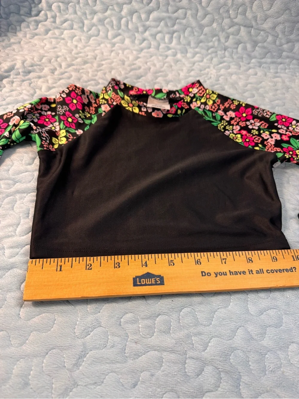 art class Black Crop Rash Guard with Pink & Green Floral Sleeves